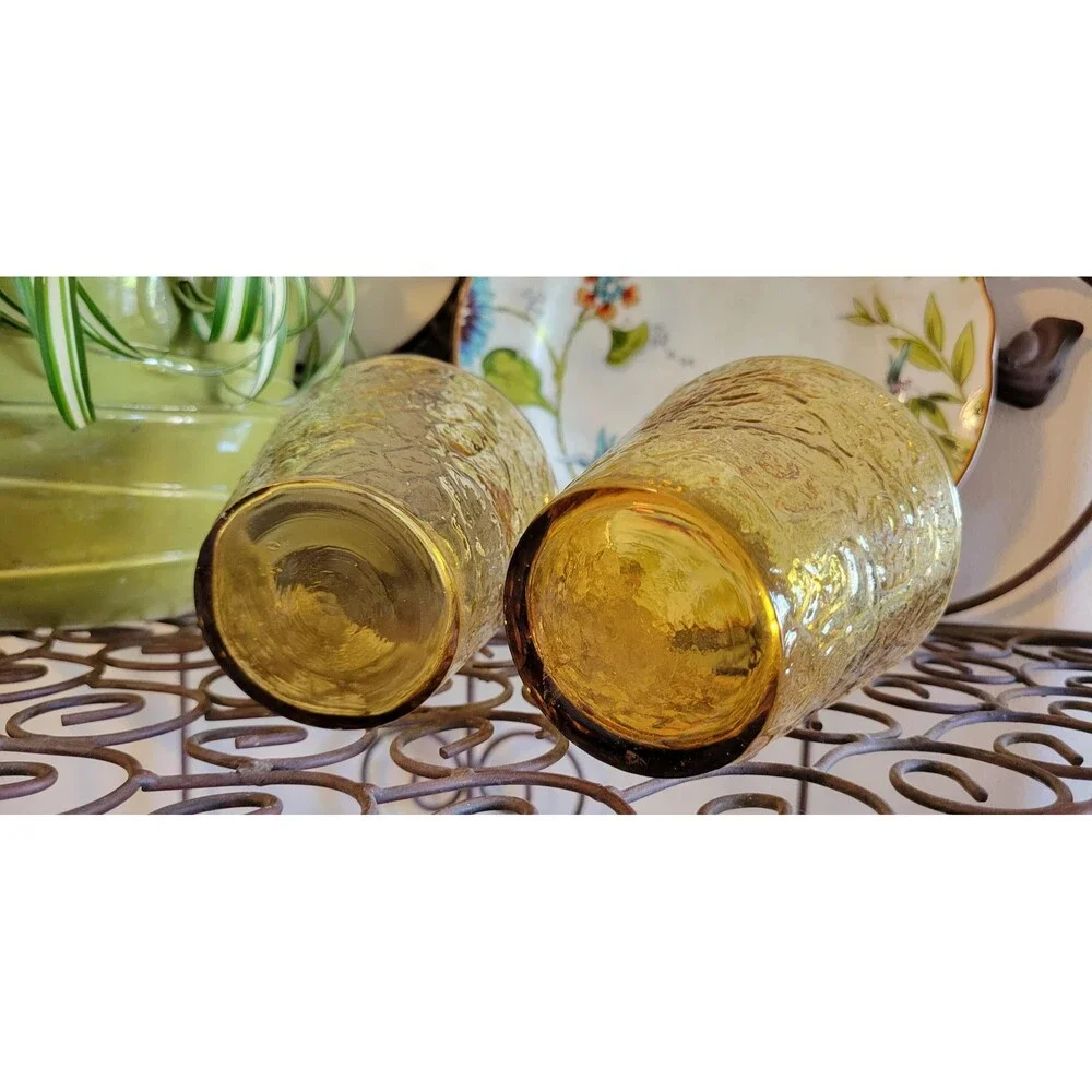 Anchor Hocking Honey Gold Tumblers – Milano Crinkle Glass Set (2)